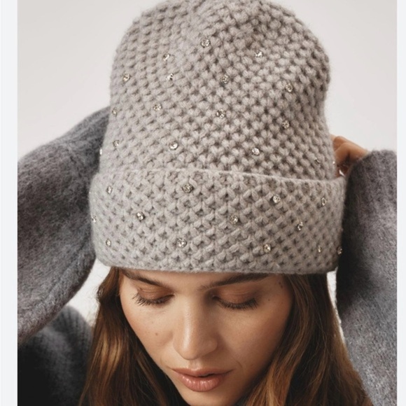 Anthropologie Accessories - Anthropologie/Maeve Rhinestone Gray Waffle Knit Beanie - NWT